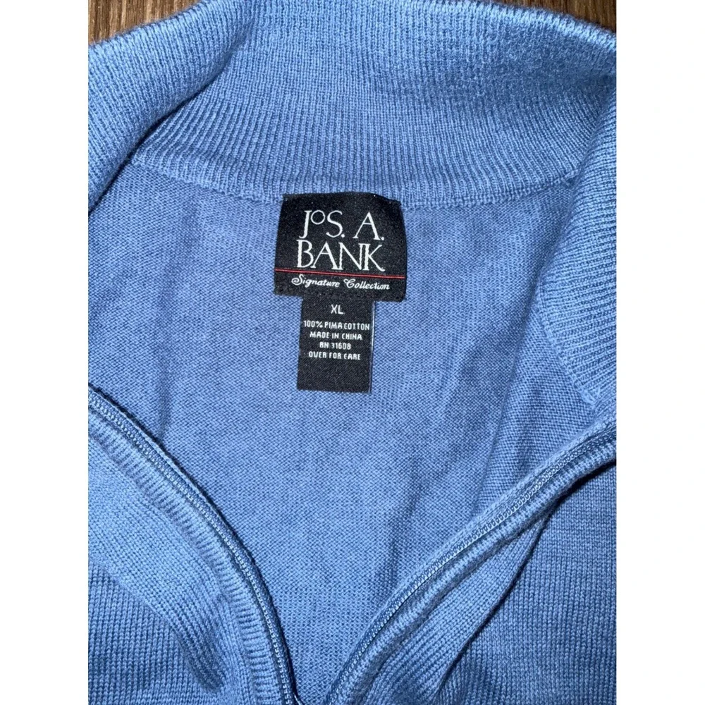 Jos A‎ Bank Signature Collection Blue 100% Pima Cotton Quarter Zip Sweater XL
